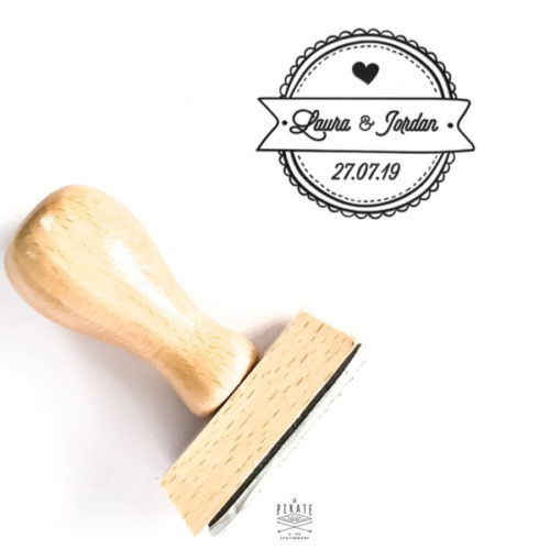 Tampon mariage shabby, tampon en bois au style rétro. Tampon avec vos prénoms et date de mariage thème shabby