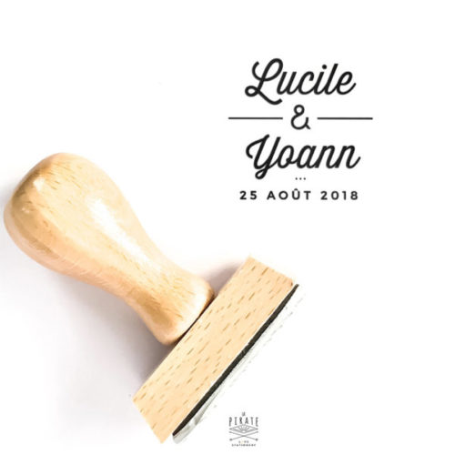 Tampon mariage en bois, carré minimaliste, personnalisé de vos prénoms et date de mariage - La Pirate