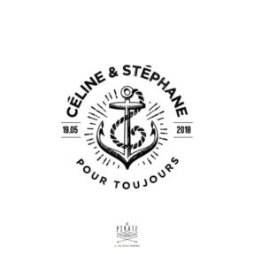 Tampon Mariage Ancre marine, inscription "Pour toujours" à personnaliser de vos prénoms, pour la papeterie de votre mariage marin, voyage - La Pirate