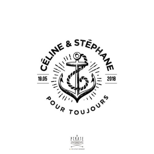 Tampon Mariage Ancre marine, inscription "Pour toujours" à personnaliser de vos prénoms, pour la papeterie de votre mariage marin, voyage - La Pirate