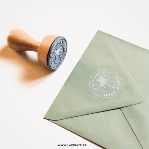Tampon mariage motif palmier personnalisé, thème exotique, chic - La Pirate