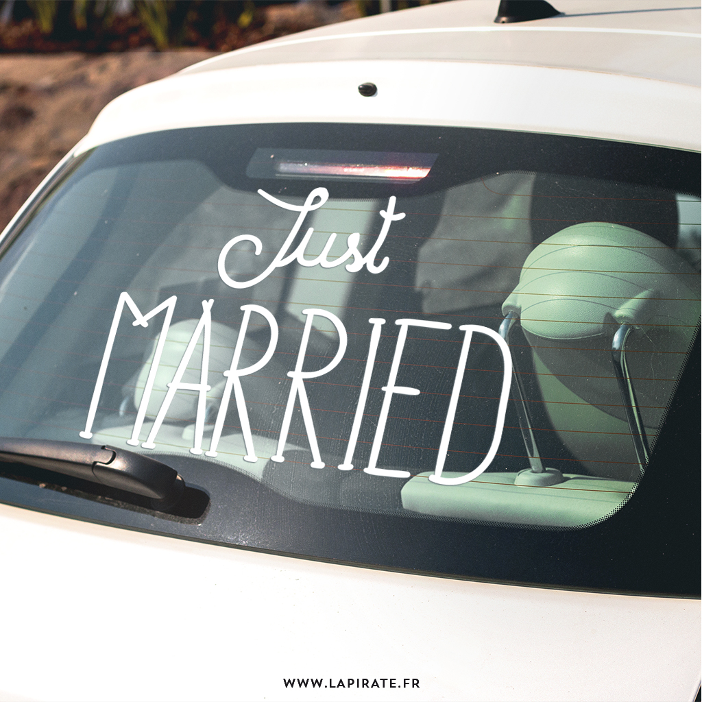Stickers voiture "Just MARRIED" vintage, rétro - Stickers voiture mariage - La Pirate