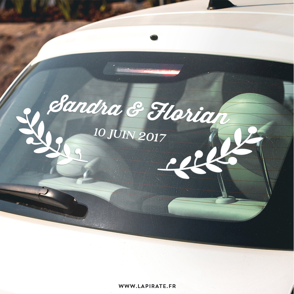 Stickers Mariage personnalisé Champêtre pour décorer votre voiture de Mariage - La Pirate
