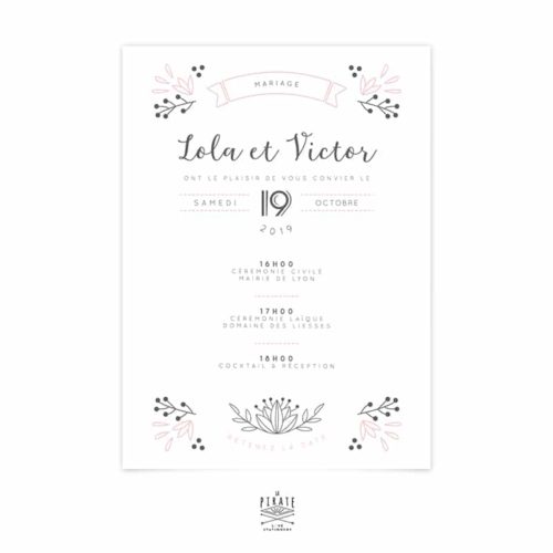 Faire-Part Mariage Shabby Folk, fleurs et couleurs poudrées - La Pirate