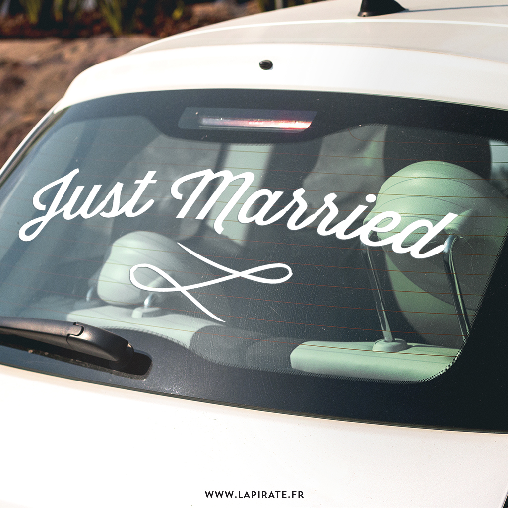 Stickers Just married vintage, arrondi pour votre voiture de mariés - La Pirate