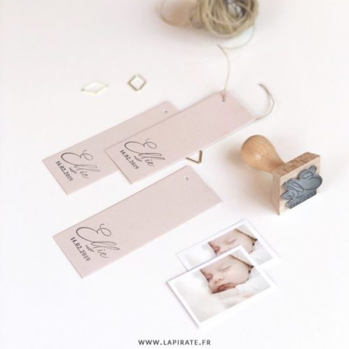 Tampon naissance personnalisé prénom, motif végétal poids, taille et date de naissance