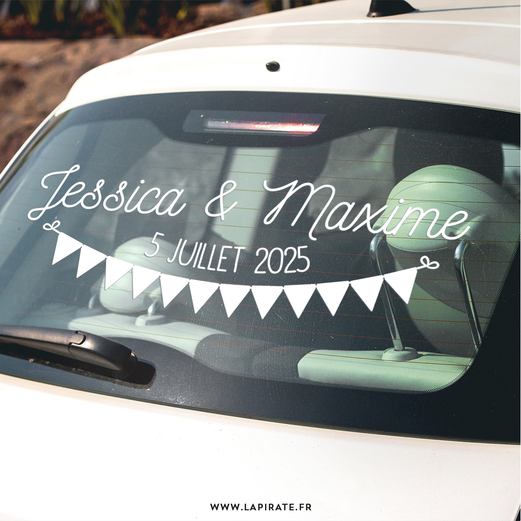 Stickers Voiture Mariage Guirlande de Fanions à personnaliser - La Pirate