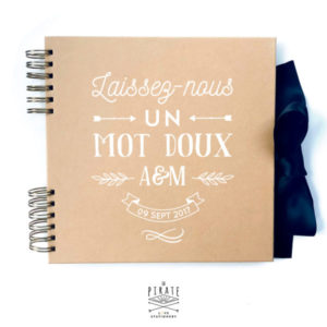 Livre d'or Kraft et blanc personnalisé de vos initiales et date de mariage "Laissez-nous un mot doux", thème vintage - La Pirate