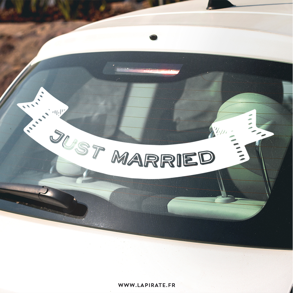 Stickers voiture mariage bannière Just Married vintage, La Pirate