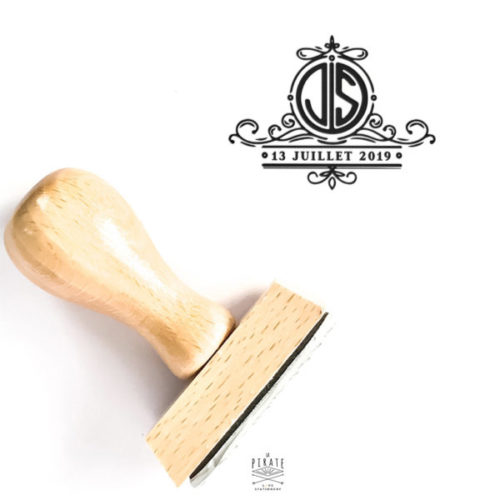 Tampon mariage initiales, tampon en bois personnalisé façon monogramme art déco votre mariage thème années 20 - La Pirate