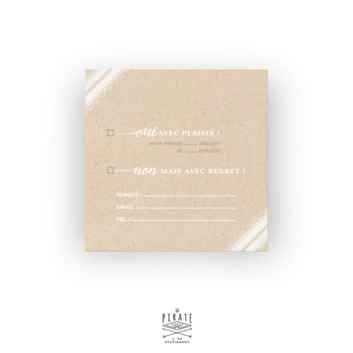 RSVP mariage kraft et dentelle - recto