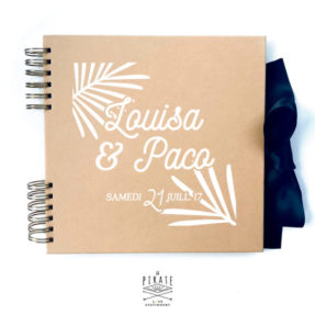 Livre d'or Kraft et blanc Palmista personnalisé de vos prénoms et date de mariage - Mariage Exotique - La Pirate