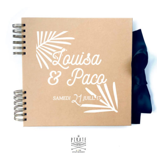 Livre d'or Kraft et blanc Palmista personnalisé de vos prénoms et date de mariage - Mariage Exotique - La Pirate
