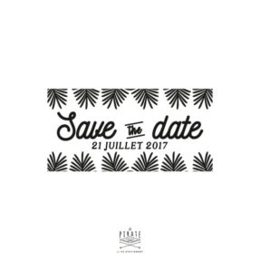 Tampon Save The Date personnalisée avec la date de votre mariage sur le thème Exotique - Collection Palmista - La Pirate