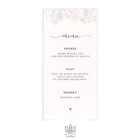 Menu mariage aquarelle et fleurs à personnaliser pour votre déco de table de mariage vintage et romantique - La Pirate