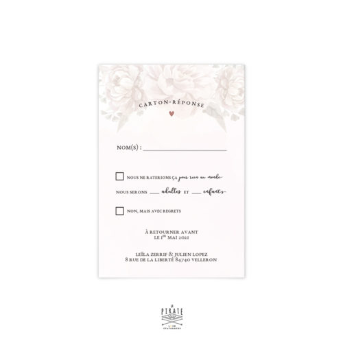 RSVP mariage Aquarelle et fleurs, personnalisé pour votre mariage vintage et romantique - La Pirate