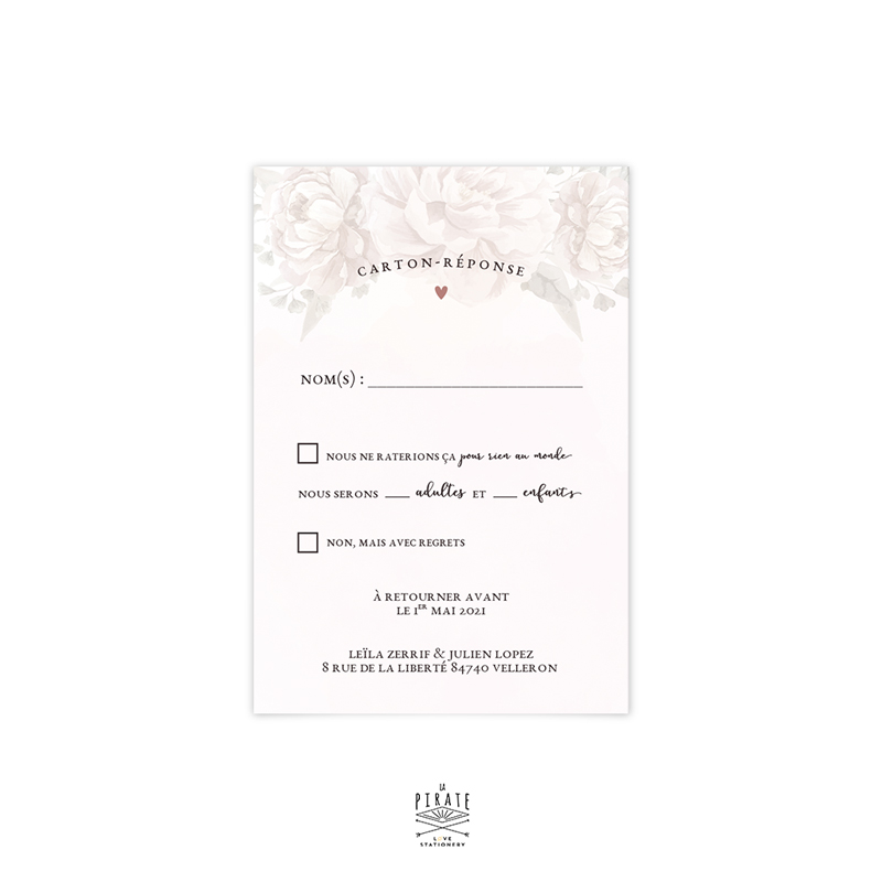 RSVP mariage Aquarelle et fleurs, personnalisé pour votre mariage vintage et romantique - La Pirate