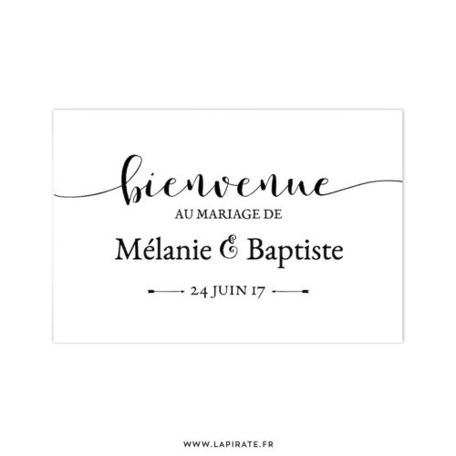 Stickers Bienvenue au mariage personnalisé, pour décorer l'entrée de votre lieu de mariage vintage, noir sur fond blanc - La Pirate