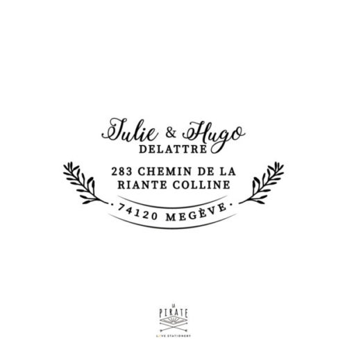 Tampon adresse hiver personnalisé à apposer au dos de vos courriers et papeterie de mariage hiver, montagne - La Pirate