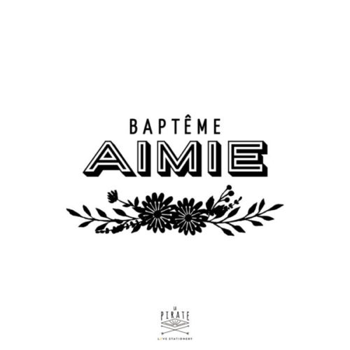 Tampon Baptême champêtre personnalisé avec le prénom de votre enfant souligné d'une composition florale