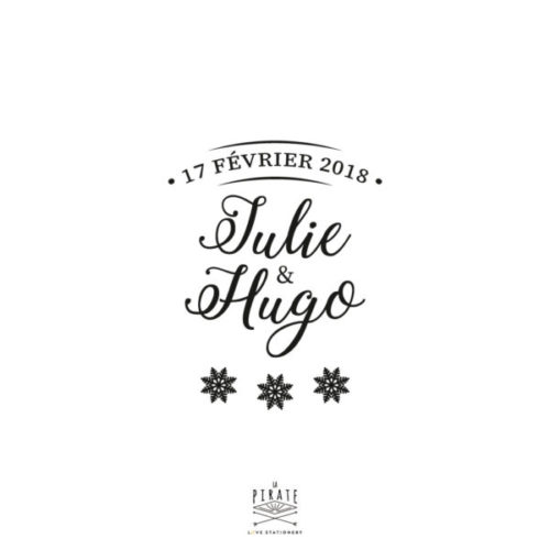 Tampon Mariage Hiver à personnalisé avec vos prénoms et la date de votre mariage, illustré de flocons de neige pour votre mariage sur le thème hiverna, montagne - Winter Romance - La Pirate