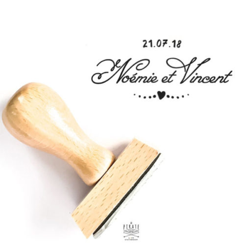 Tampon mariage coeur vintage heart etc. personnalisé avec vos prénoms et la date de votre mariage, tampon bois mariage vintage - La Pirate