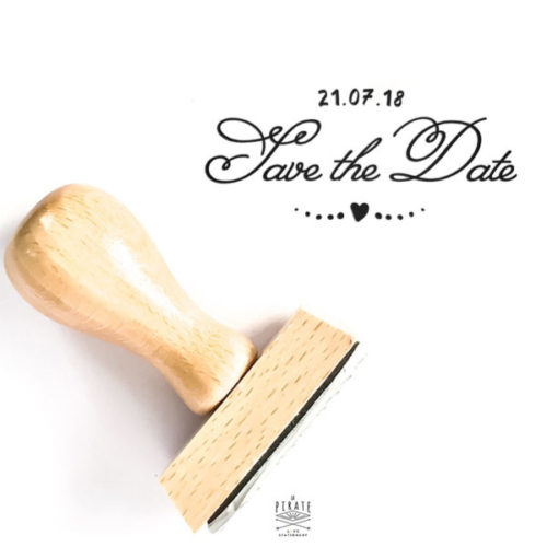 Tampon Save The Date Mariage en bois coeur vintage Heart etc. personnalisé avec la date de votre mariage