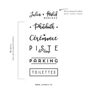 Lot de 6 stickers directionnels pour votre mariage vintage, dont 1 personnalisé - La Pirate