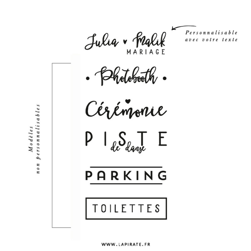 Lot de 6 stickers directionnels pour votre mariage vintage, dont 1 personnalisé - La Pirate