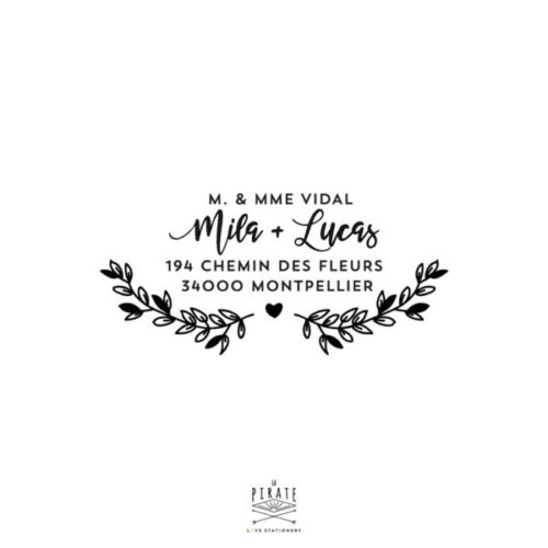 Tampon Adresse bohème, personnalisé pour apposer au dos de vos enveloppes, dans un thème bohème folk - La Pirate