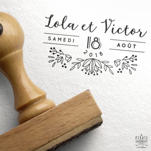 Tampon mariage shabby folk personnalisé de vos prénoms et date de mariage, tampon mariage la Pirate