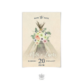 Save The Date Mariage Bohème. Motif Tipi Boho - La Pirate