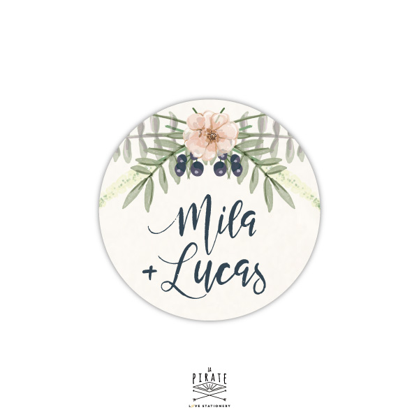 Stickers rond mariage bohème personnalisé, thème bohème folk, floral