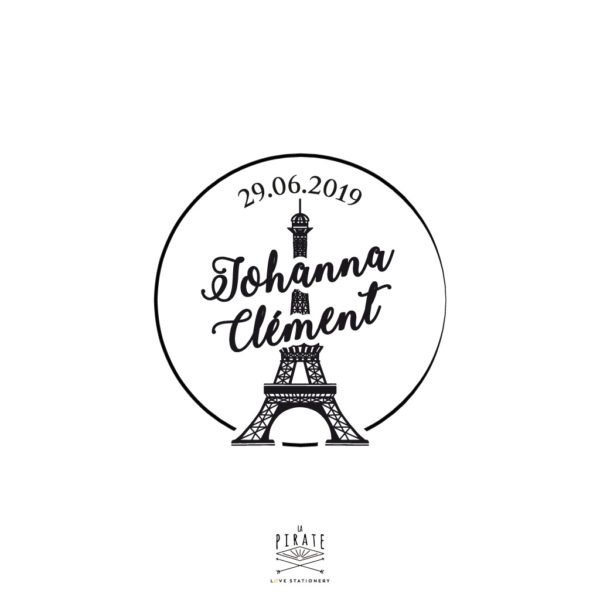 Tampon Mariage Tour Eiffel à personnaliser pour votre mariage sur le thème de Paris, tampon Vintage - La Pirate