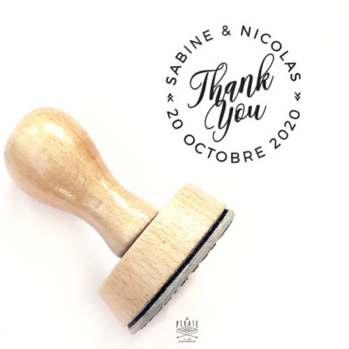 Tampon Mariage Thank You - Tampon mariage en bois personnalisé avec vos prénoms et la date du mariage pour vos Remerciements de Mariage Vintage - La Pirate