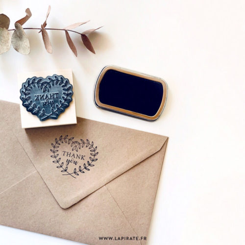 Tampon Thank You, Branches en coeur - Tampon Packaging - La Pirate
