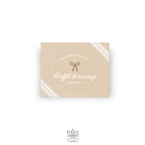 Invitation repas mariage kraft et dentelle à joindre à vos faire-part pour informer vos convives que leur présence est souhaité aux repas/cocktail/brunch - Mariage kraft et dentelle - La Pirate
