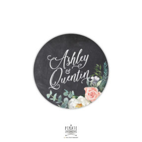 Stickers rond mariage ardoise et fleurs aquarelles - La Pirate