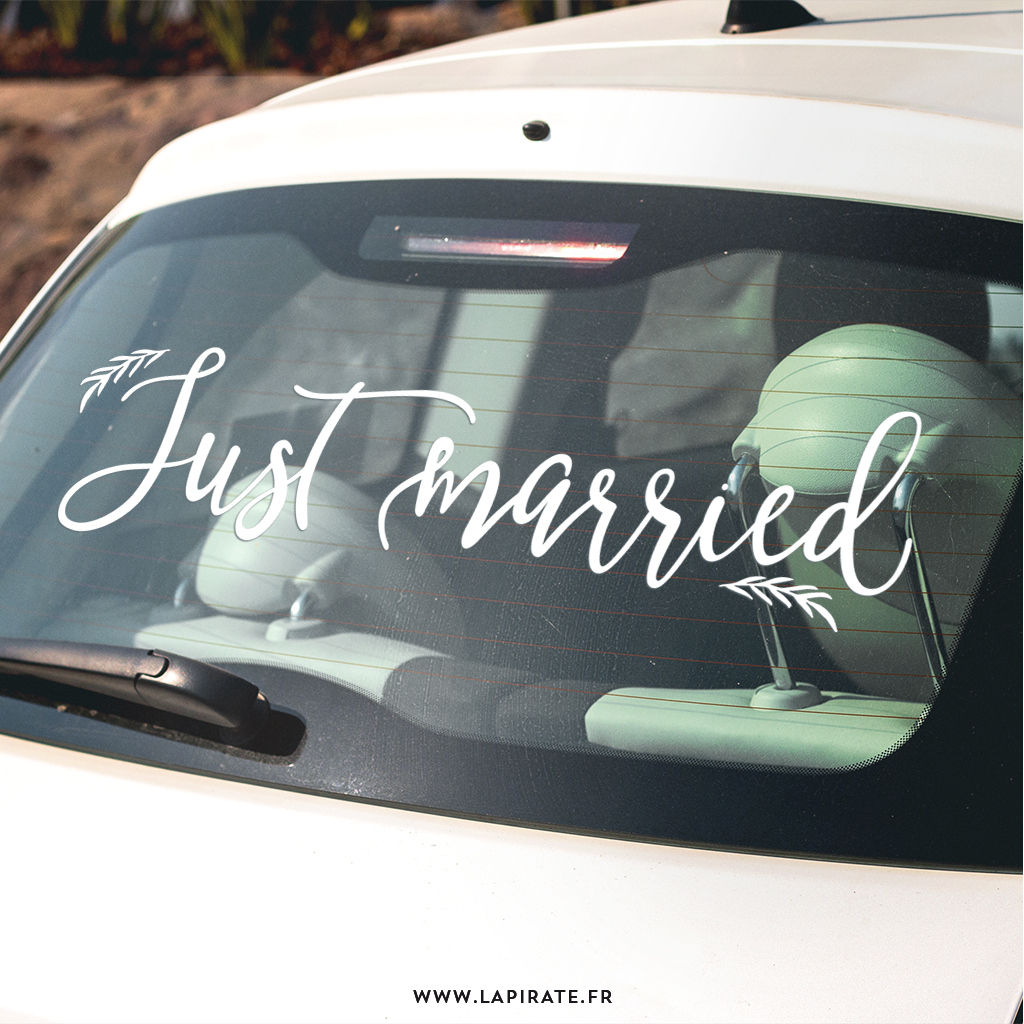 Stickers Just Married champêtre, stickers voiture mariage pour décorer avec originalité et élégance le cortège des mariés - La Pirate
