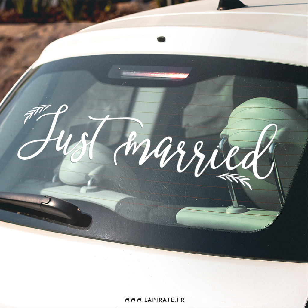 Stickers Just Married champêtre, stickers voiture mariage • La Pirate