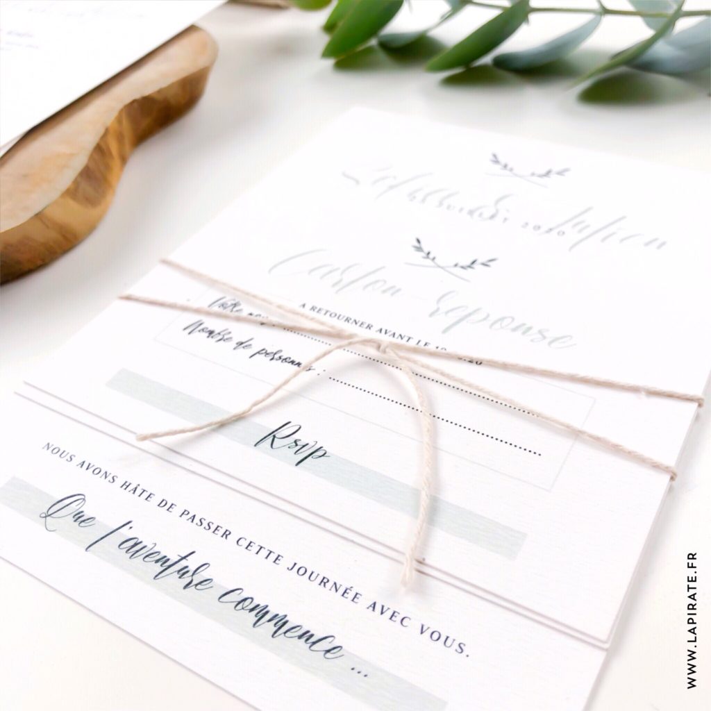 Rsvp mariage végétal à joindre au faire-part mariage minimaliste et kinfolk de la collection Végétale