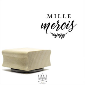 Tampon mille mercis en bois, motif fine branche champêtre, tampon scrapbooking, mariage en bois - La Pirate