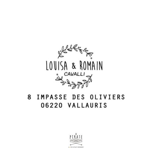 Tampon adresse couronne olivier champêtre. Tampon adresse personnalisé avec vos coordonnées postales