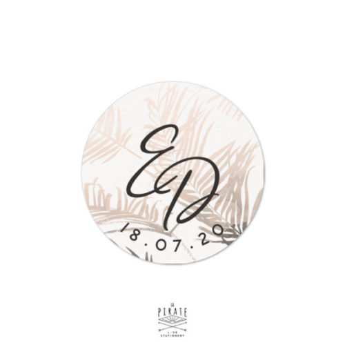 Stickers rond mariage pampa coloré, personnalisé avec vos initiales pour votre thème bohème et naturel, motif sauvage herbes de la pampa - La Pirate