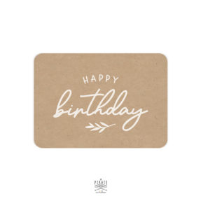 Carte anniversaire happy birthday imprimée en blanc sur papier kraft recyclé, avec espace d'écriture prévu au verso pour souhaitez un heureux anniversaire