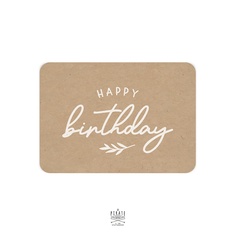 Carte anniversaire happy birthday imprimée en blanc sur papier kraft recyclé, avec espace d'écriture prévu au verso pour souhaitez un heureux anniversaire