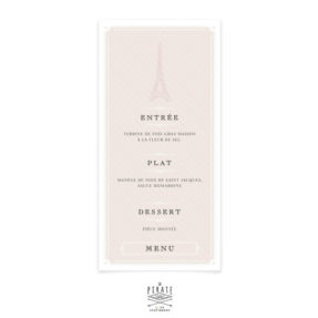 Menu mariage tour Eiffel, Paris rétro personnalisé - La Pirate