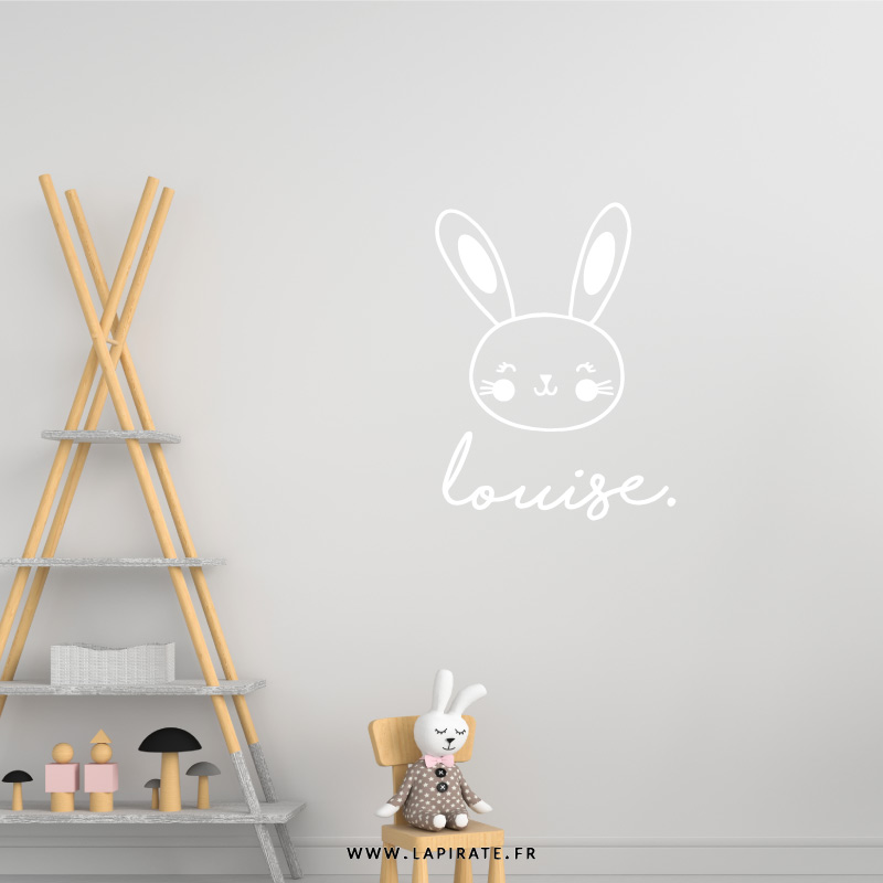 Stickers mural lapin personnalisé prénom pour déco de chambre d'enfant