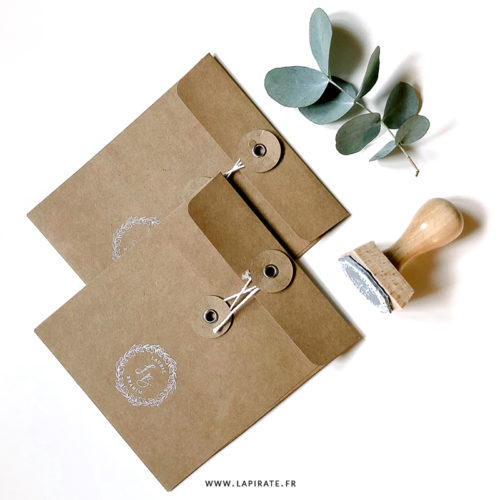 Tampon mariage couronne d'eucalyptus, personnalisé prénom et initiales, mariage bohème
