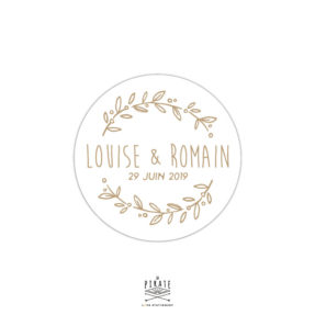 Stickers rond mariage champêtre personnalisé, fond blanc - La Pirate